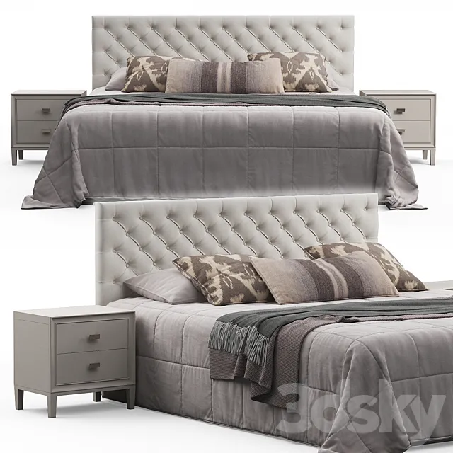 Brunet Contemporary Button Tufted Fabric Queen Headboard Bed 3ds Max