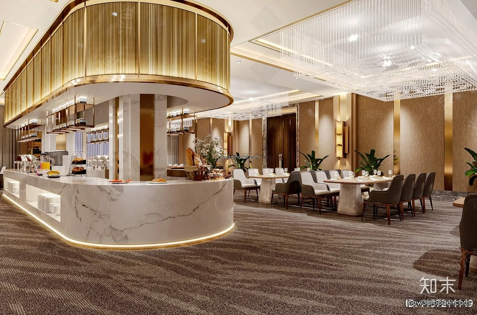 Buffet Restaurant of Hotels 3D Scenes – 3D Blocks – 048 – CORONA