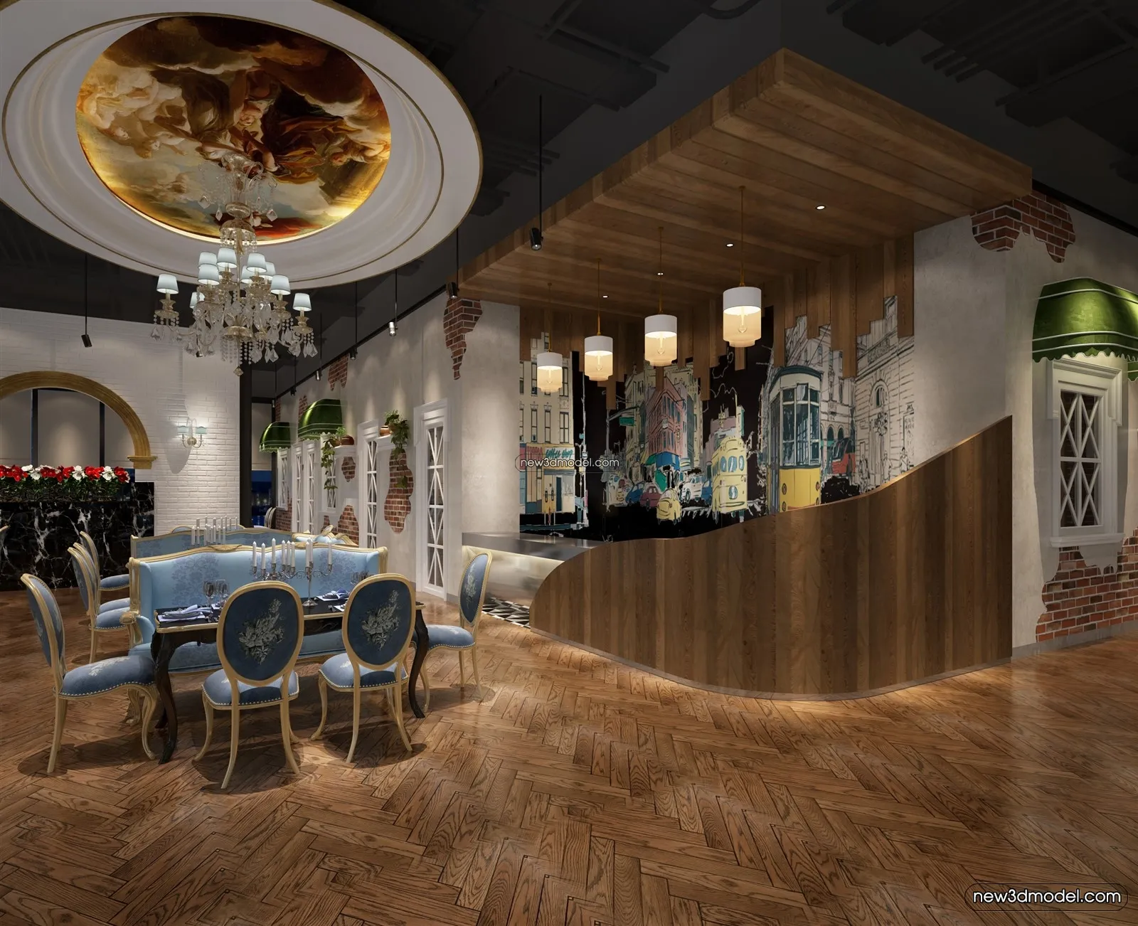 Buffet Restaurant of Hotels 3D Scenes – 3D Blocks – 098 – VRAY
