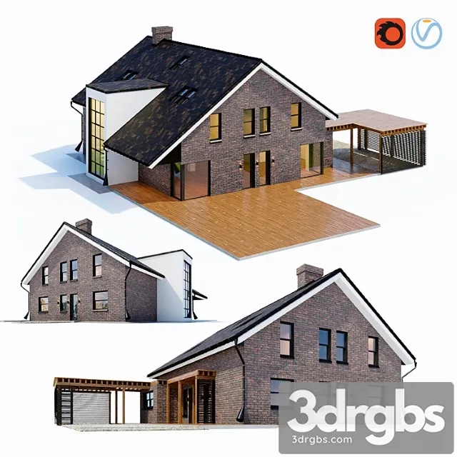 Building Large Cottage With A Carport 3dsmax Download