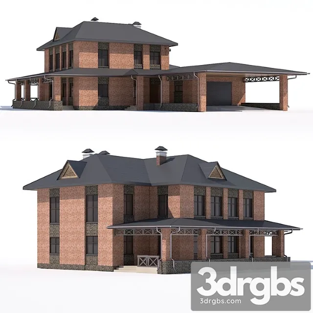 Building Two Storey Country House With Attached Garage And A Canopy 3dsmax Download