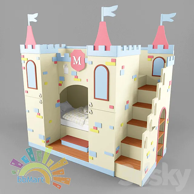 Bunk bed children with cupboard “Castle” 3DS Max Model