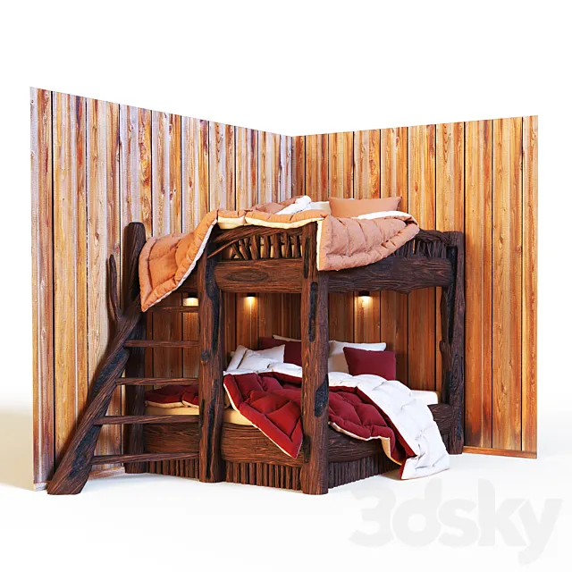 Bunk bed in rustic style 3ds Max