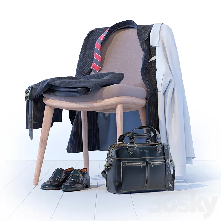 Business Leather Bag Dr.Koffer + suit and shoes 3DS Max