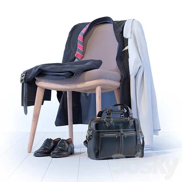 Business Leather Bag Dr.Koffer + suit and shoes 3DSMax File