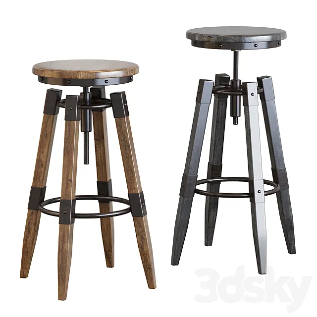 BY-lYJ Bar Stool Industrial Vintage Metal 3DSMax File