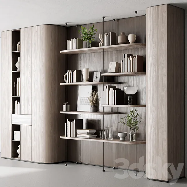 Cabinet Furniture – Wooden Shelves Decorative With Plants and Book 06 3DS Max Model