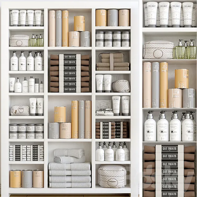 Cabinet with a collection of white cosmetics 3. Make Up and bathroom accessories 3DSMax File