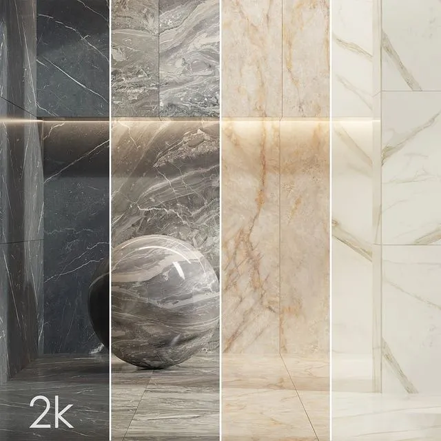 Caesar Set 25 – Marble BUNDLE – 4 types White Grey Beige and Black 3dsMax Model