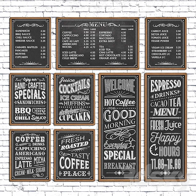 Cafe chalk boards 3ds Max