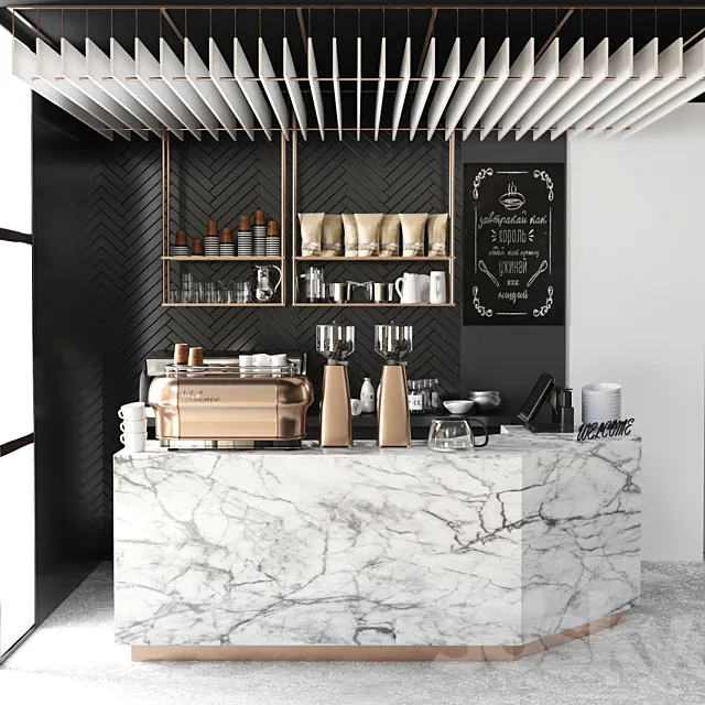 Cafe design 5. Coffee. coffee maker. coffee machine. coffee point. coffee grinder. dishes. marble. panels 3DSMax File