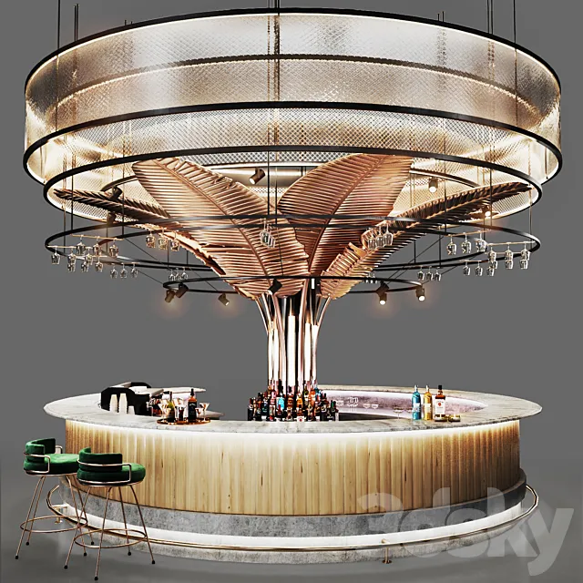 Cafe- Round Bar 3ds Max