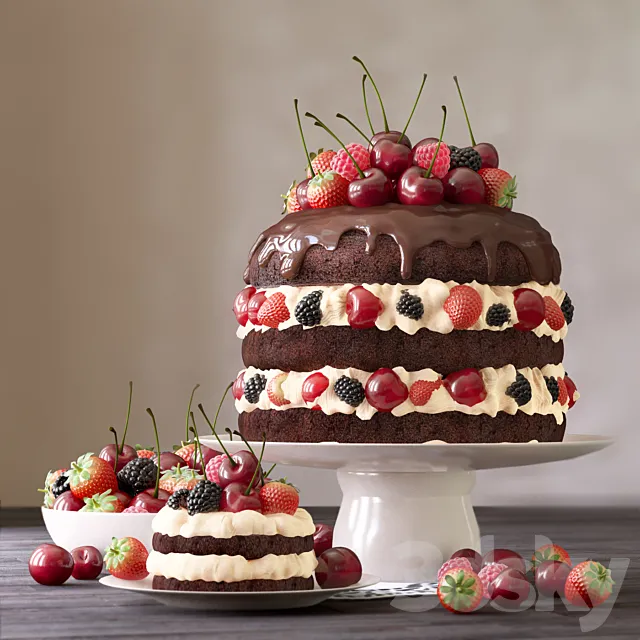 Cake and cake with berries 3DSMax File