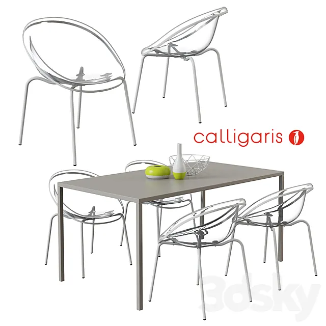 Calligaris _ Bloom Chair + Heron Table 3ds Max