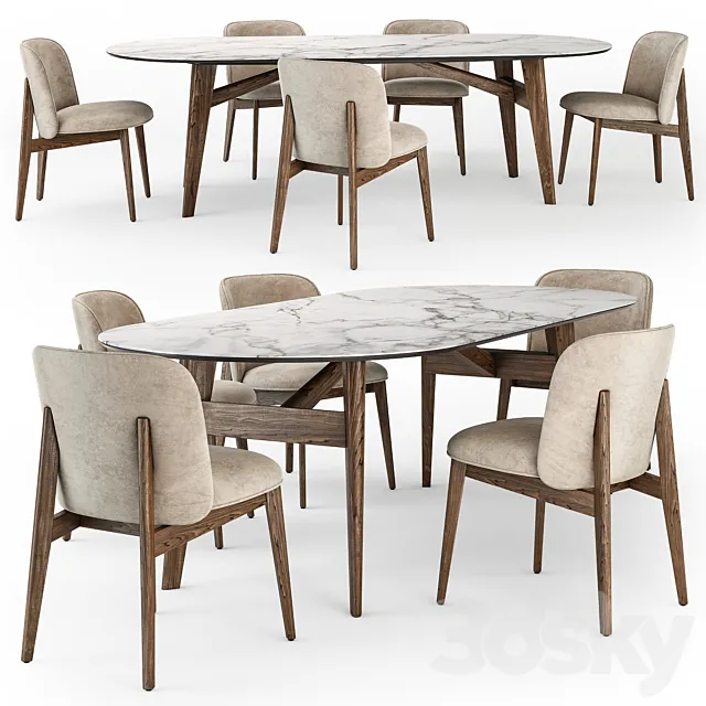 Calligaris Abrey elliptical table wood chair 3ds Max