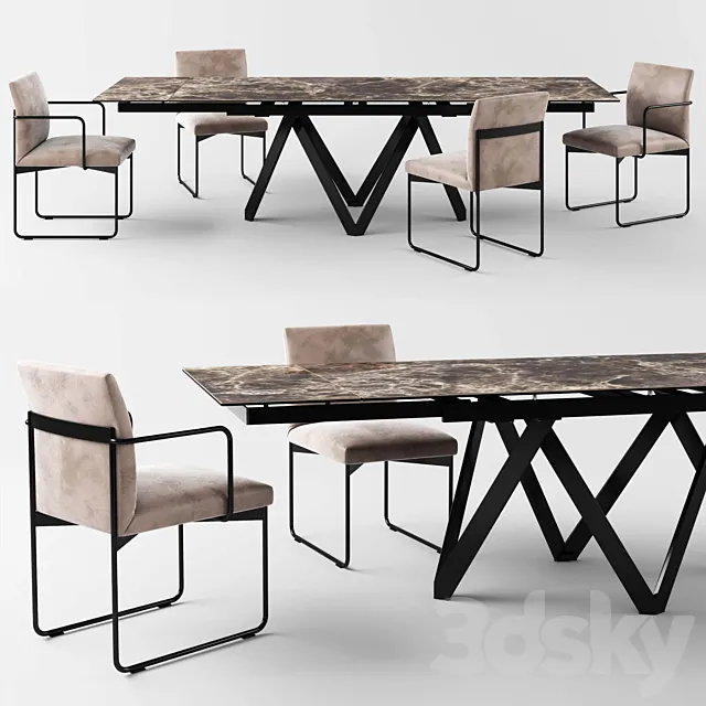 Calligaris Cartesio Extendable Table_Gala Chair 3ds Max