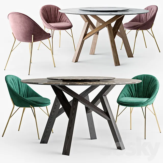 Calligaris Jungle round table Lilly chair set 3DS Max Model