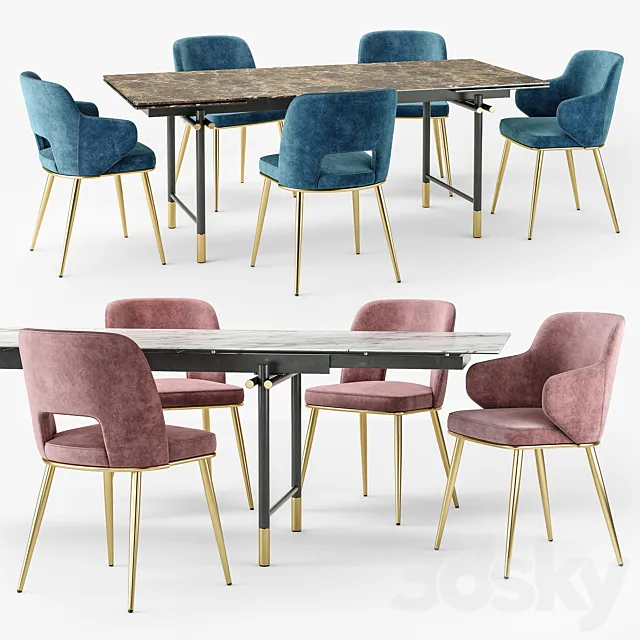 Calligaris Monogram table Foyer chair set 3DS Max Model