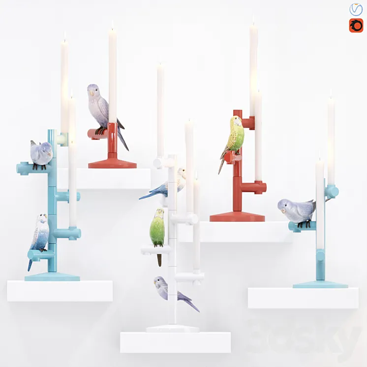 Candlesticks "The Parrot Party" 3DS Max