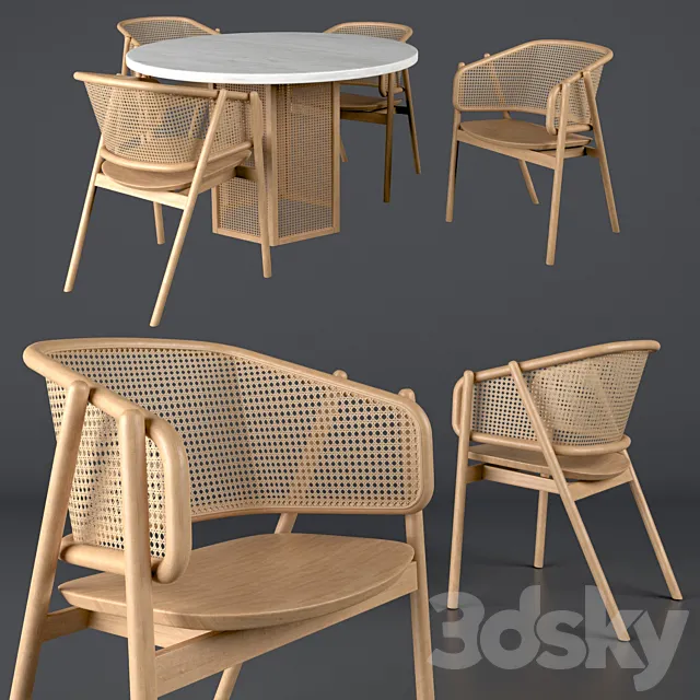 Cane armchair-01 with Atrium dining table 3DSMax File