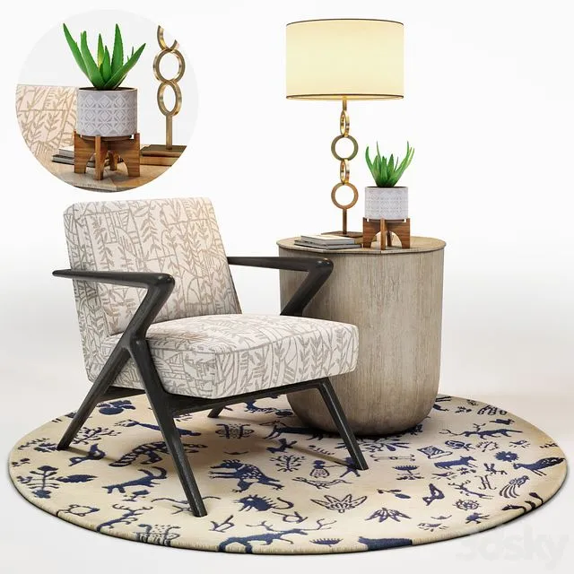 Capri Lounge Chair & RH Side Table Set 3dsMax Model