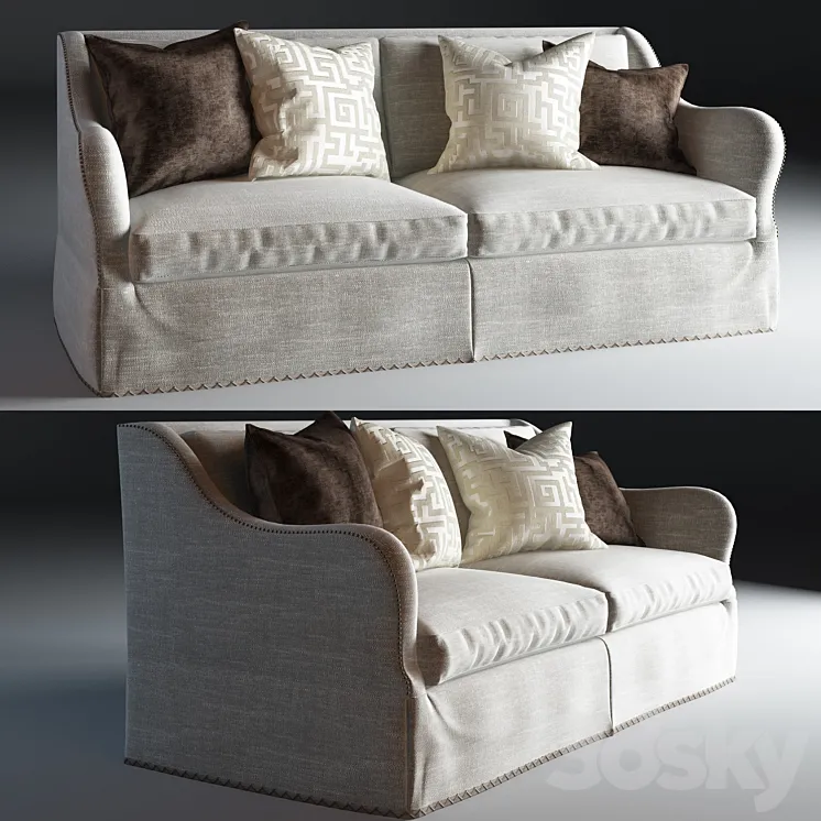 Caracole Open Arms Skirted Sofa _SN-UPH-SOFSKI-34A 3DS Max