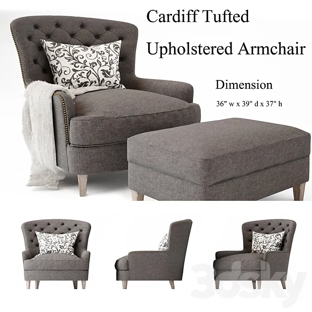 Cardiff Tufted Upholstered Armchair Melford Royal Vintage 3DS Max Model