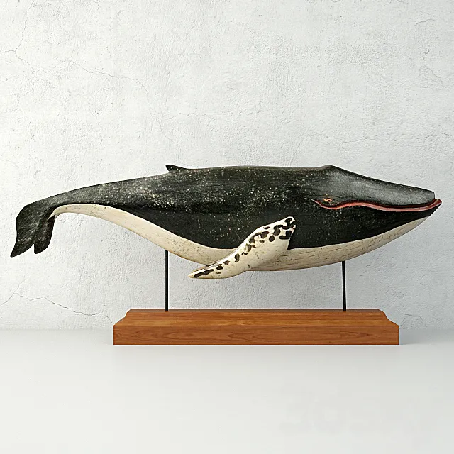 Carved and Painted Wooden Humpback Whale 3DS Max Model