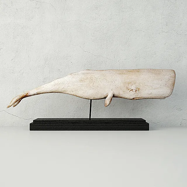 Carved Wood White Sperm Whale Folk Art 3DS Max Model