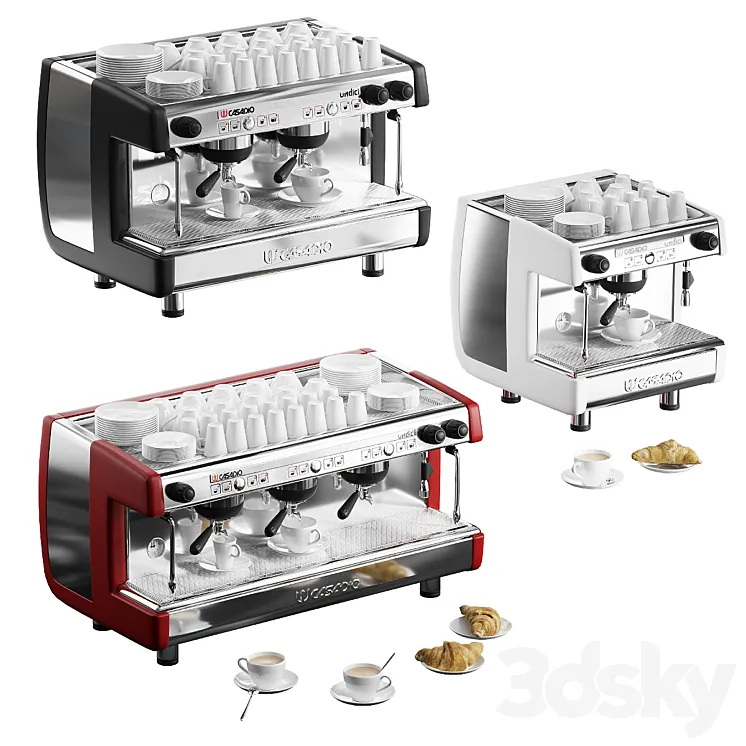 Casadio Undici coffee machines with croissants. 3 models 3DS Max