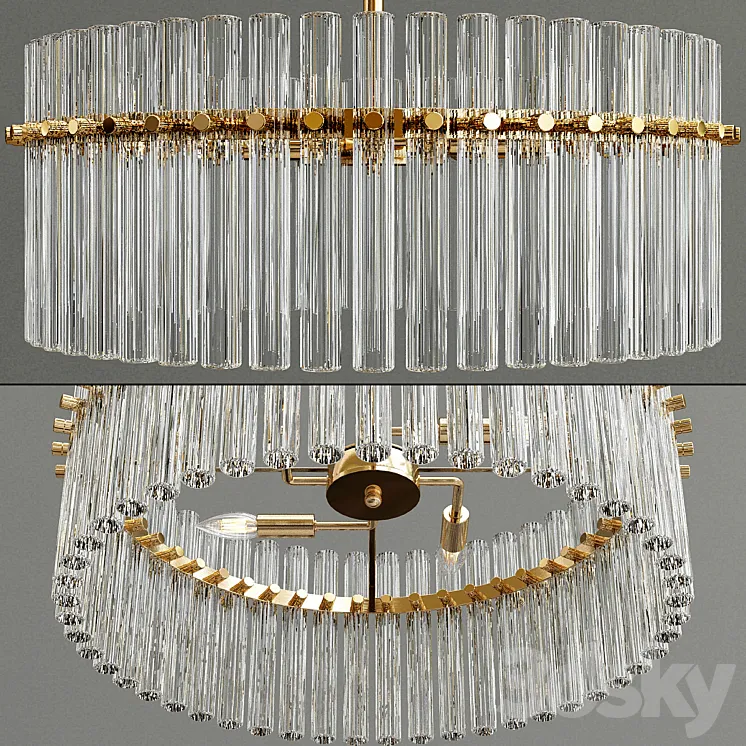 Casandra 4-light Brushed Brass Pendant Crystal Chandelier 3DS Max