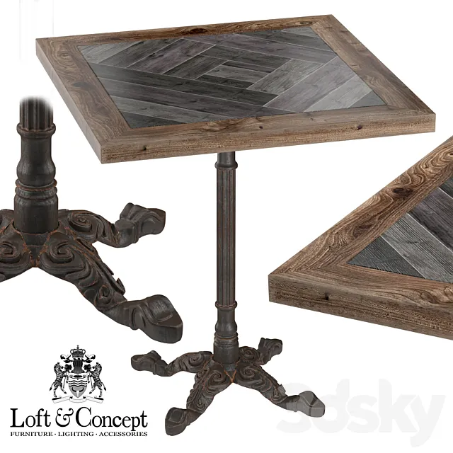 CAST IRON AND WOOD RESTAURANT TABLE SQUARE 3DS Max Model