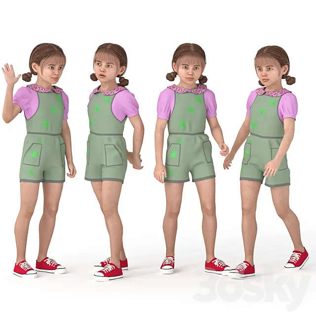 Casual Kid Girl 04 Poses 3ds Max