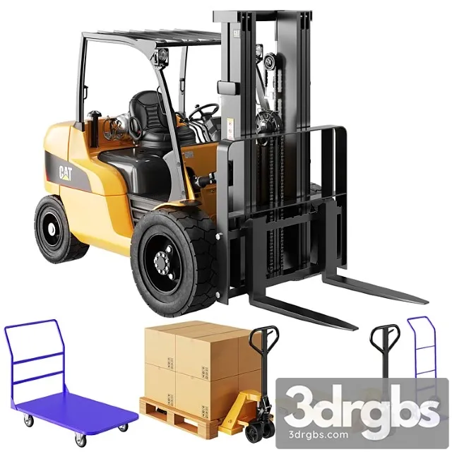 Cat Forklift Manual Loader And Warehouse Carts Kit 3dsmax Download