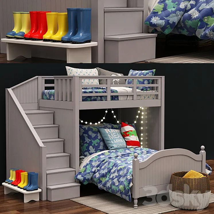 Catalina Stair Loft Bed & Lower Bed Set by Pottery Barn Kids 3DS Max