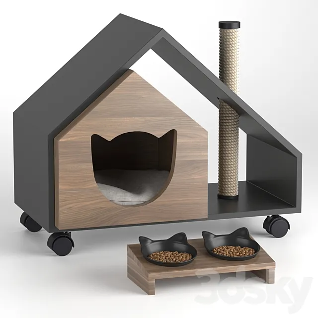 Cat’s house Tory and bowl 3DS Max Model