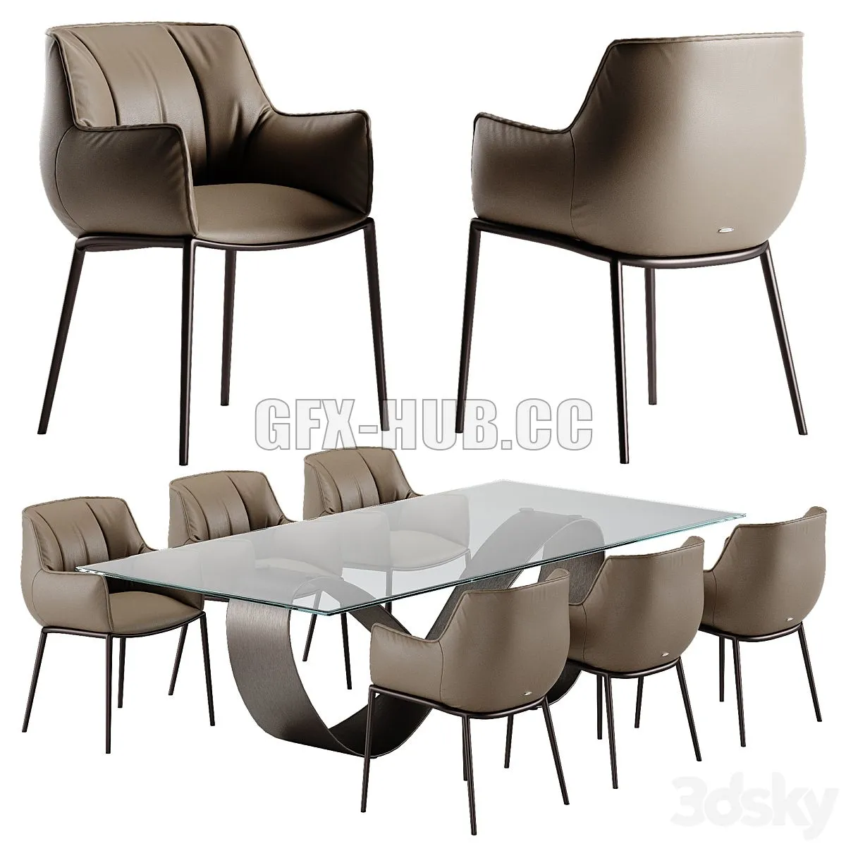 Cattelan Italia Butterfly table Rhonda chair set 3dsMax Model