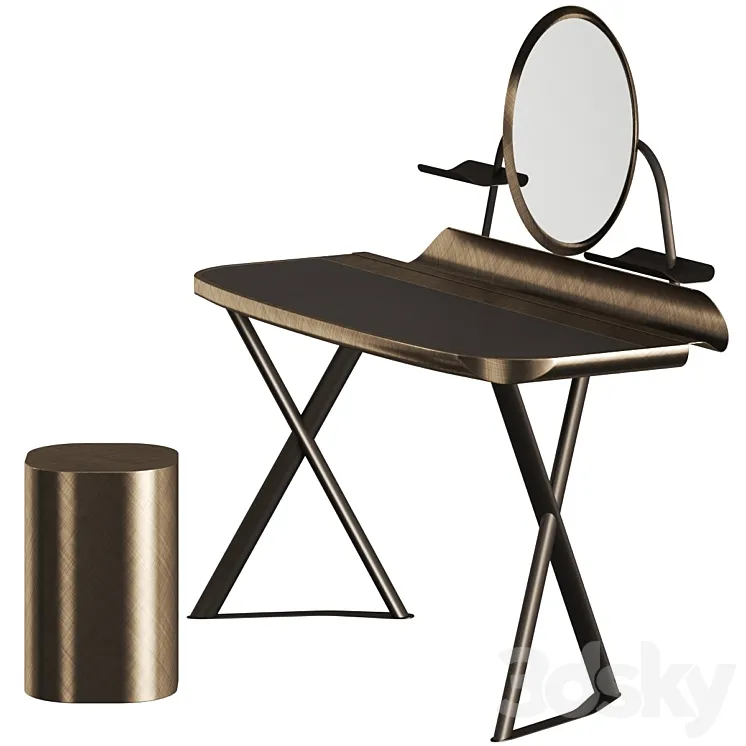 Cattelan Italia Cocoon Trousse Leather Desk and Pancho Stool 3DS Max Model