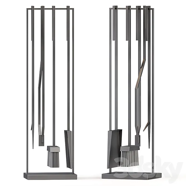 Cb2 4 Piece Bend Raw Steel Standing Fireplace Tool Set 3ds Max