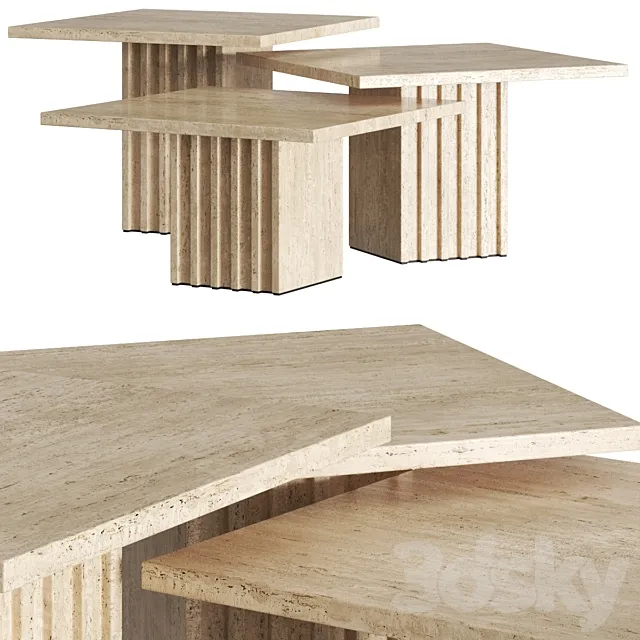 CB2 Carve Travertine Cocktail Tables 3ds Max