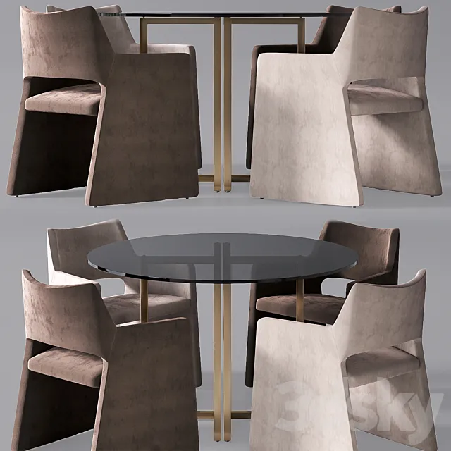 CB2 Foley Mink Velvet Dining Chair & Silverado 47 “Brass Round Dining Table 3ds Max