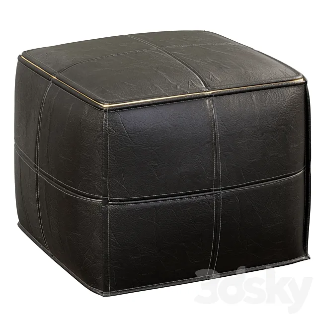 CB2 Leather Square Black Pouf 3ds Max