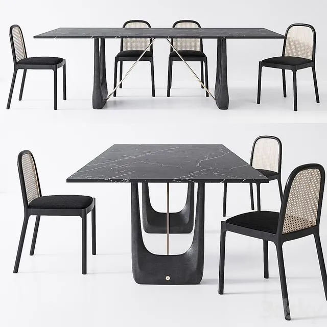 CB2 Nadia Cane chair Rocco Rectangular marble dining table 3dsMax Model