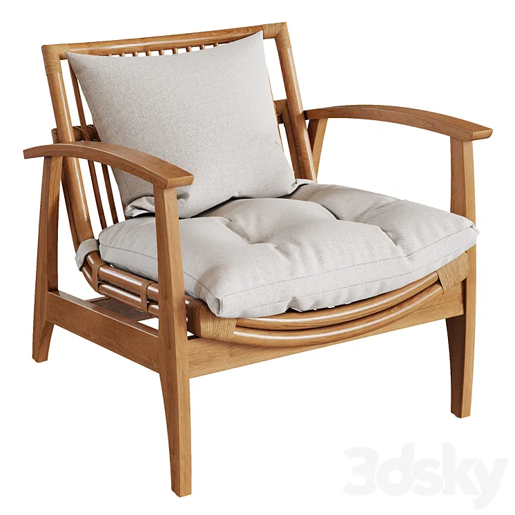 CB2 – Noelie Rattan Lounge Chair with Cushion 3DS Max