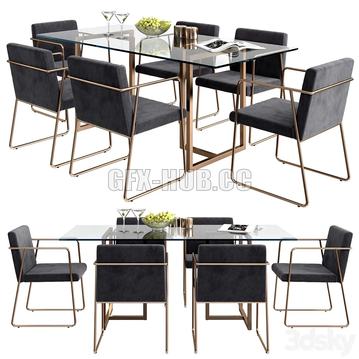 CB2 rouka chair & rectangular dining table 3dsMax Model