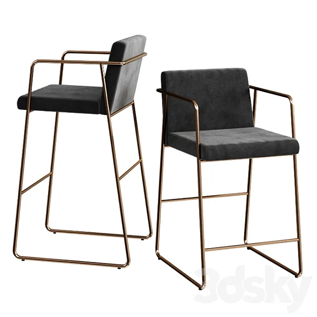 CB2 rouka gray upholstered bar stools 3DSMax File