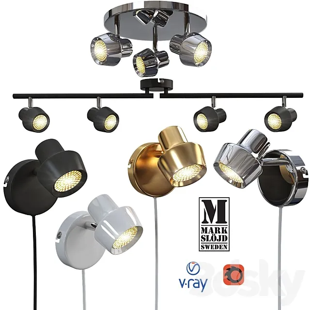 Ceiling and wall light from MARKSLOJD Sweden model URN. 3ds Max