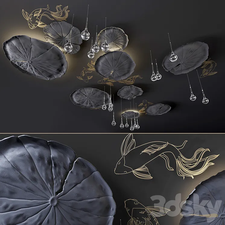 Ceiling decor – Water Lily and fish L 3DS Max