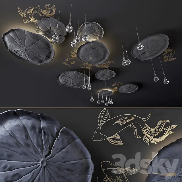 Ceiling decor – Water Lily and fish L 3DSMax File