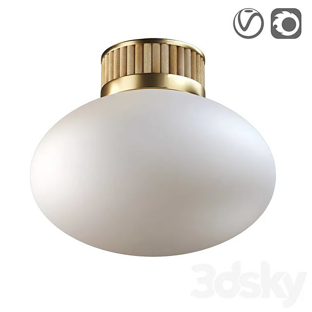 Ceiling lamp in brass bamboo and frosted glass Dolce 3ds Max